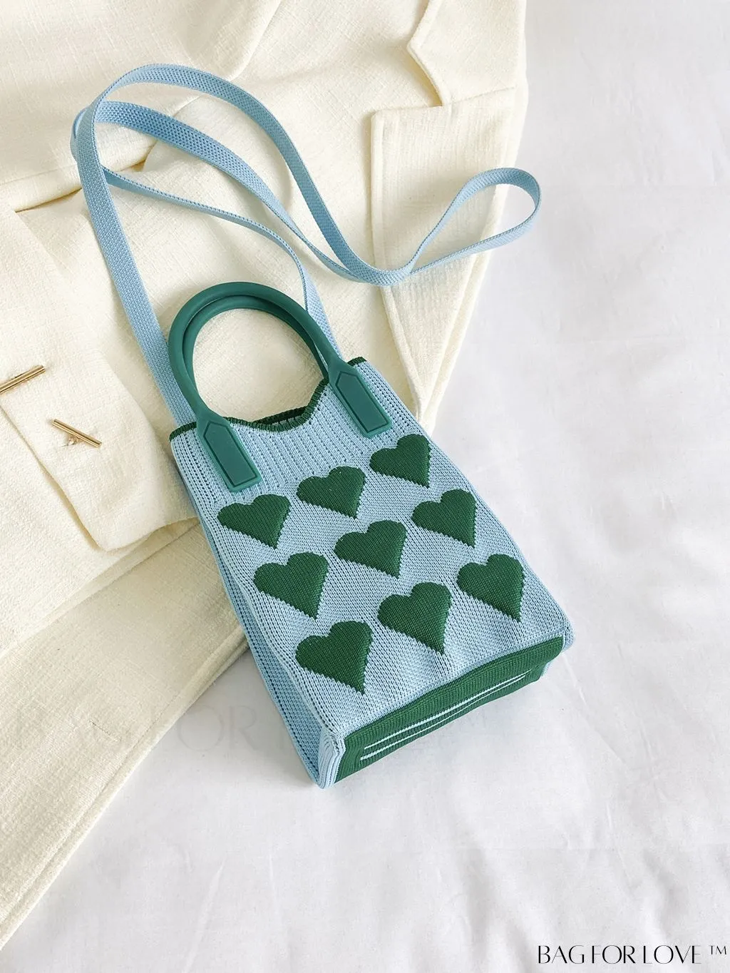 BagForLove - Womens Heart-Patterned Crochet Handbag with Phone Compartment