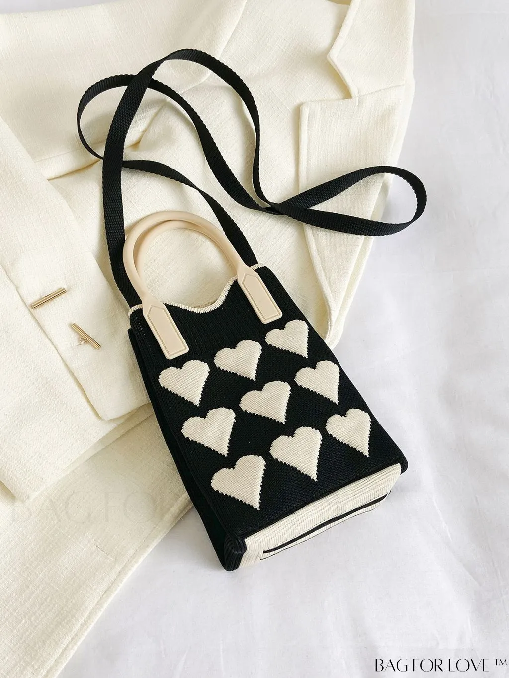 BagForLove - Womens Heart-Patterned Crochet Handbag with Phone Compartment