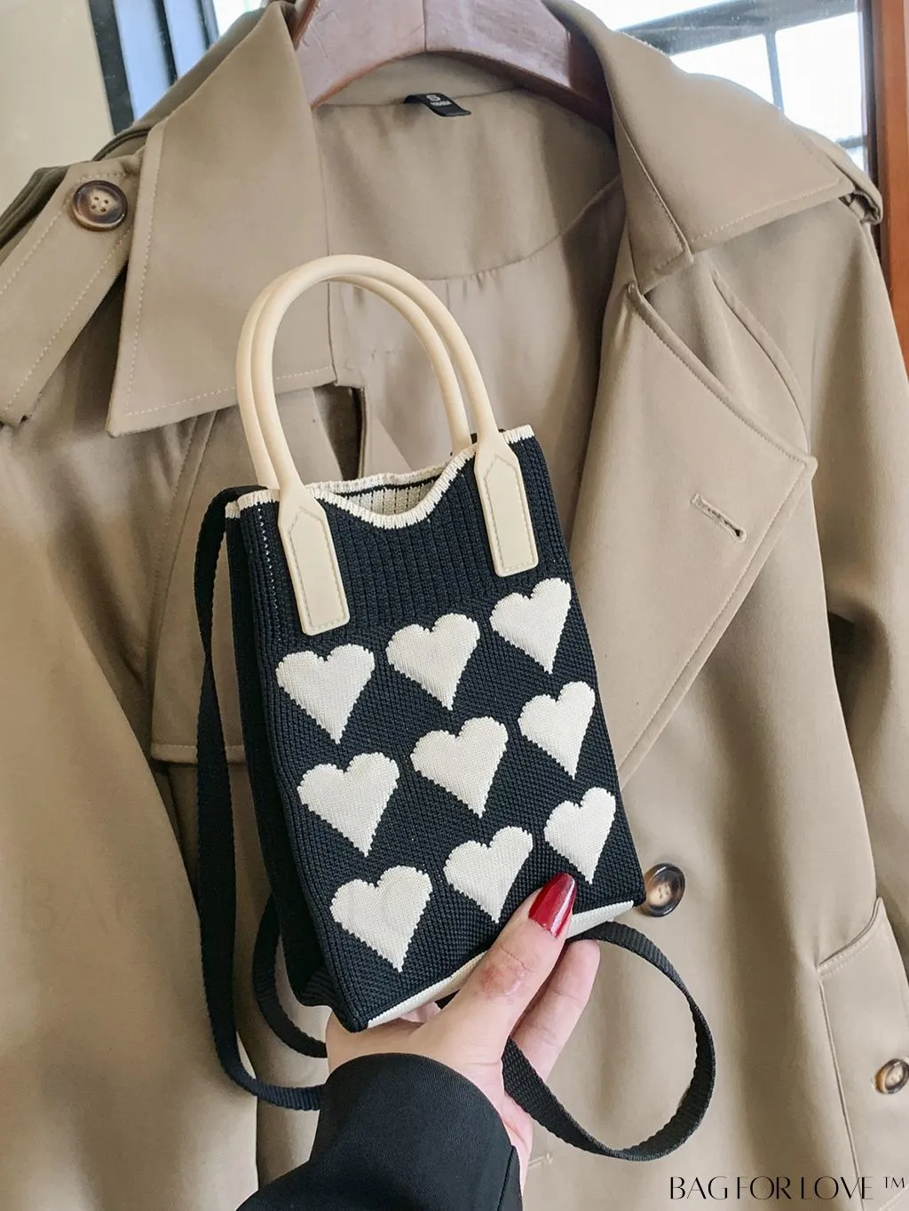 BagForLove - Womens Heart-Patterned Crochet Handbag with Phone Compartment