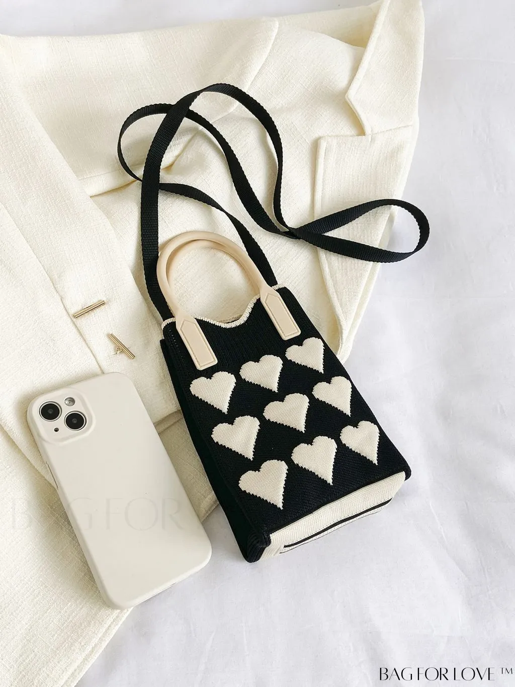 BagForLove - Womens Heart-Patterned Crochet Handbag with Phone Compartment