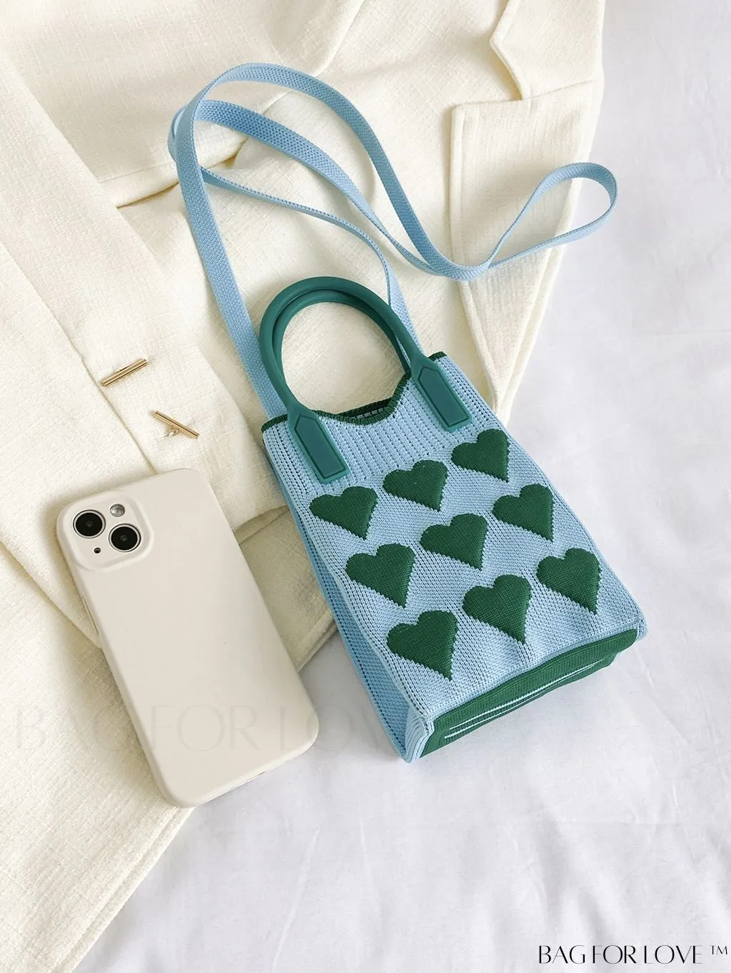 BagForLove - Womens Heart-Patterned Crochet Handbag with Phone Compartment