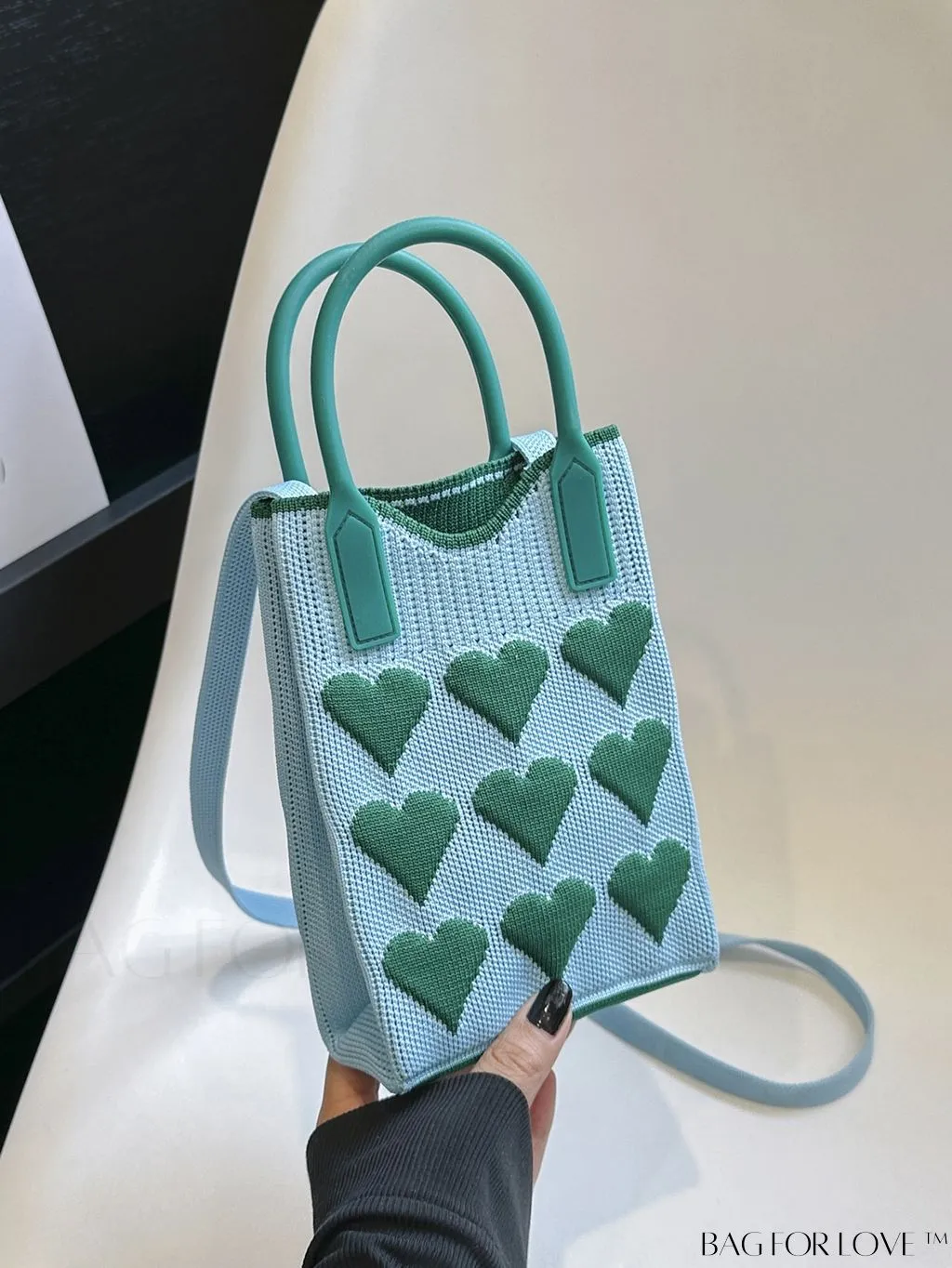 BagForLove - Womens Heart-Patterned Crochet Handbag with Phone Compartment