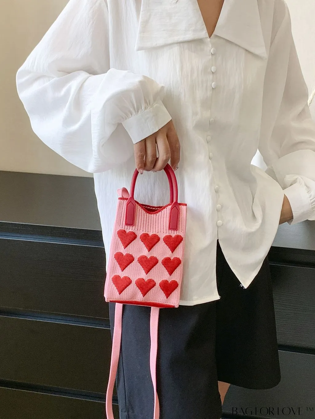 BagForLove - Womens Heart-Patterned Crochet Handbag with Phone Compartment