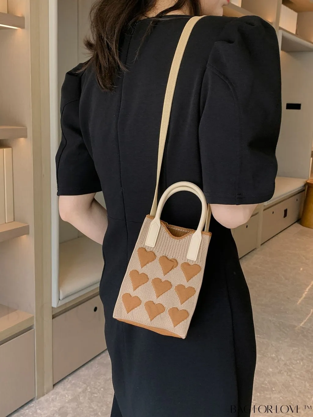 BagForLove - Womens Heart-Patterned Crochet Handbag with Phone Compartment