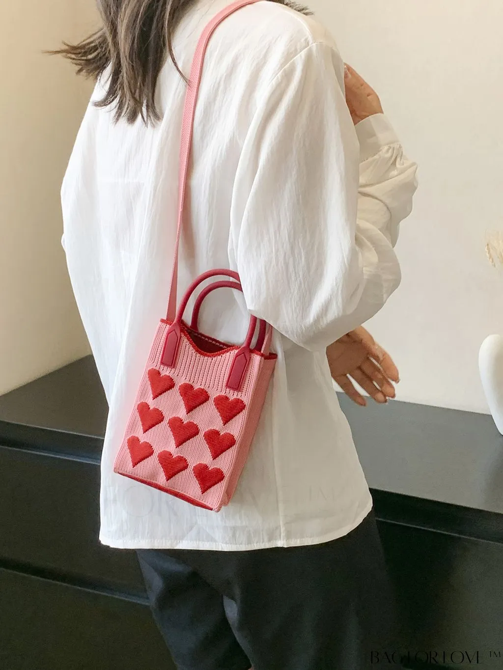 BagForLove - Womens Heart-Patterned Crochet Handbag with Phone Compartment