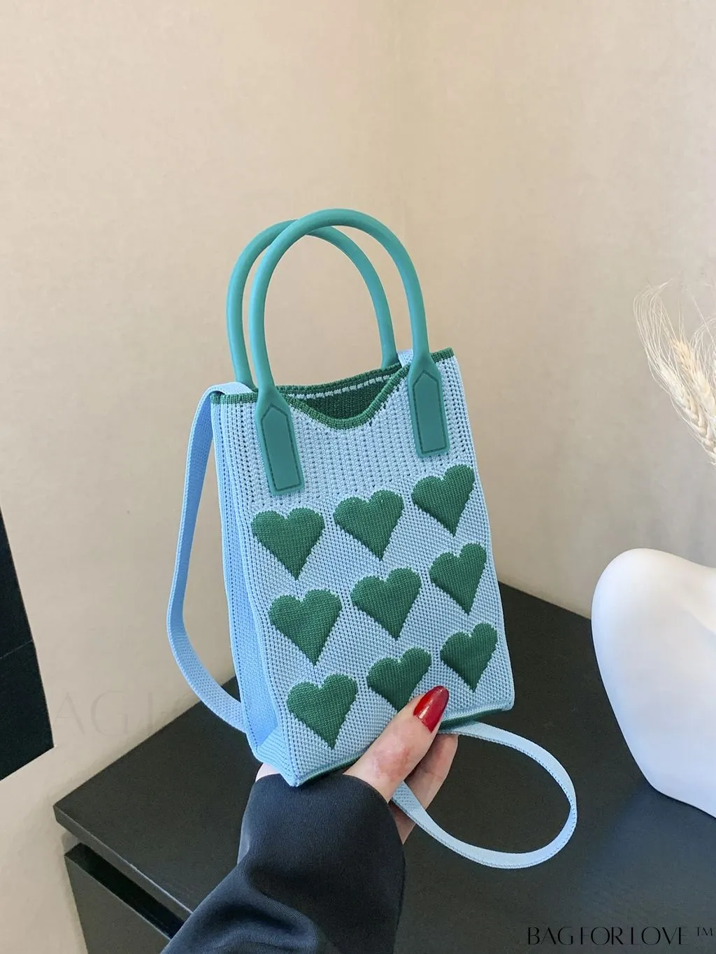 BagForLove - Womens Heart-Patterned Crochet Handbag with Phone Compartment
