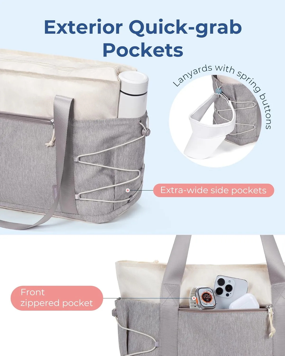 BAGSMART Travel Tote Bag for Women, Foldable Beach Bag With Zipper, 30L Large Gym Tote for Everyday