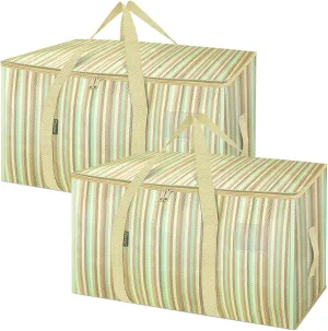 BALEINE 2-Pack Oversized Moving Bags with Reinforced Handles, Heavy-Duty Storage Tote for Clothes, Moving Supplies (Color Strip, 2-Pack)