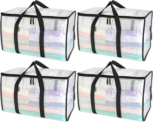 BALEINE 4-Pack Oversized Moving Bags with Reinforced Handles, Heavy-Duty Storage Tote for Clothes, Moving Supplies (Clear, 4-Pack)