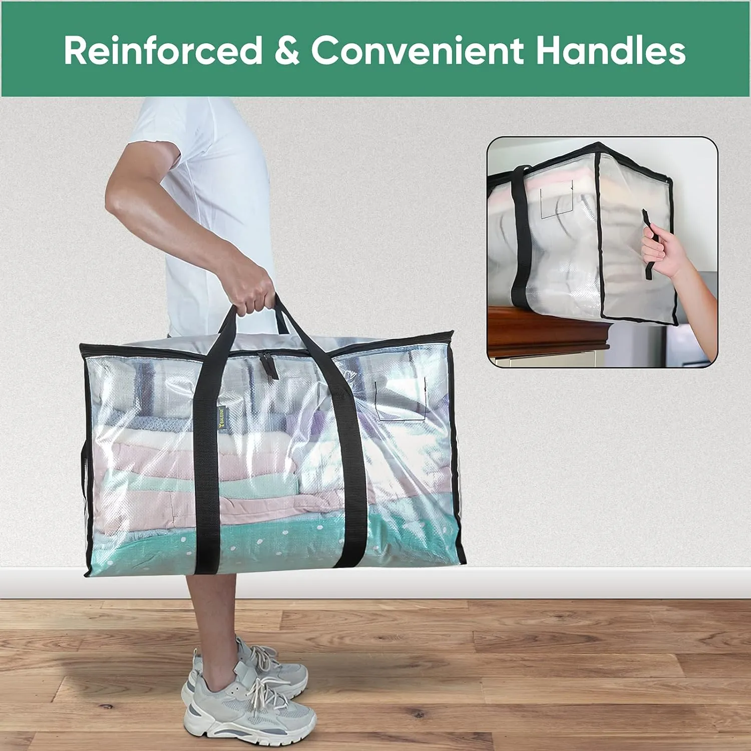 BALEINE 4-Pack Oversized Moving Bags with Reinforced Handles, Heavy-Duty Storage Tote for Clothes, Moving Supplies (Clear, 4-Pack)