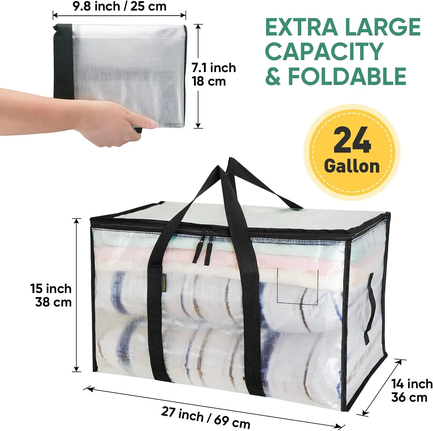BALEINE 4-Pack Oversized Moving Bags with Reinforced Handles, Heavy-Duty Storage Tote for Clothes, Moving Supplies (Clear, 4-Pack)