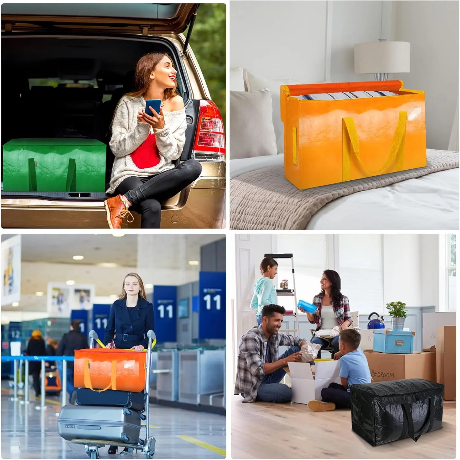 BALEINE 6-Pack Oversized Moving Bags with Reinforced Handles, Heavy-Duty Storage Tote for Clothes, Moving Supplies (Light Yellow, 6-Pack)