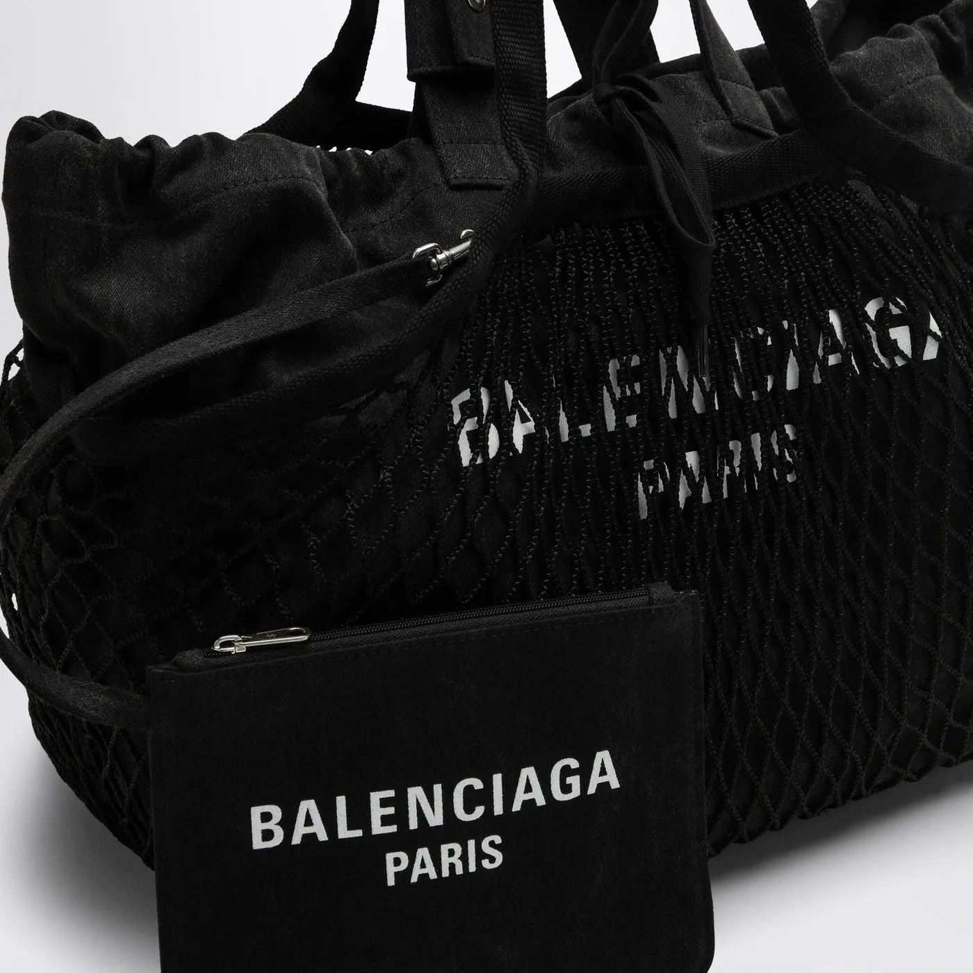 Balenciaga Medium 24/7 Tote Bag In Washed Black Cotton With Mesh