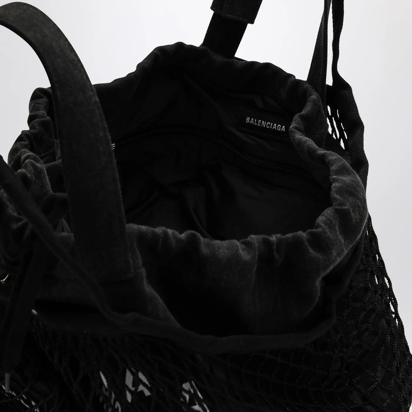 Balenciaga Medium 24/7 Tote Bag In Washed Black Cotton With Mesh