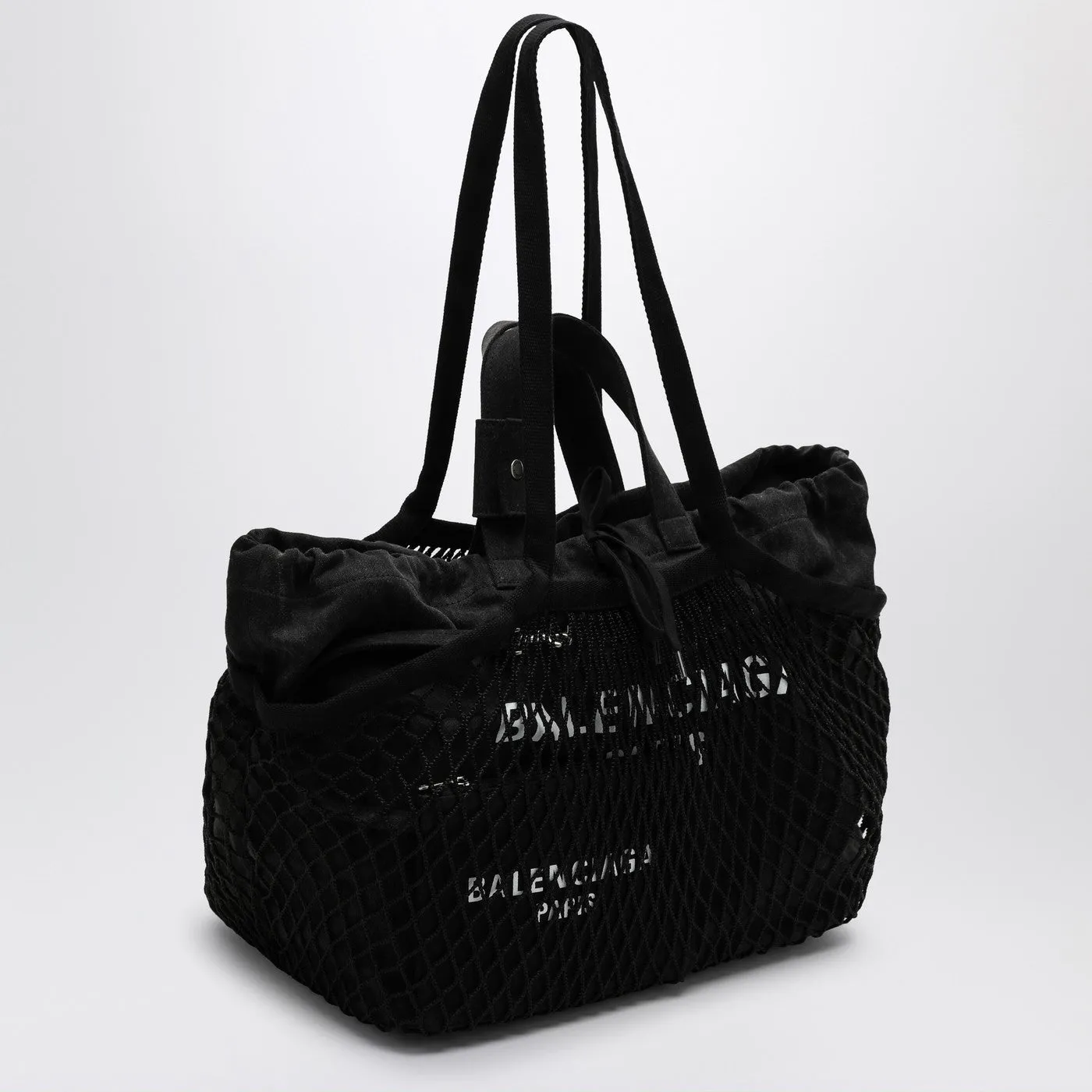 Balenciaga Medium 24/7 Tote Bag In Washed Black Cotton With Mesh