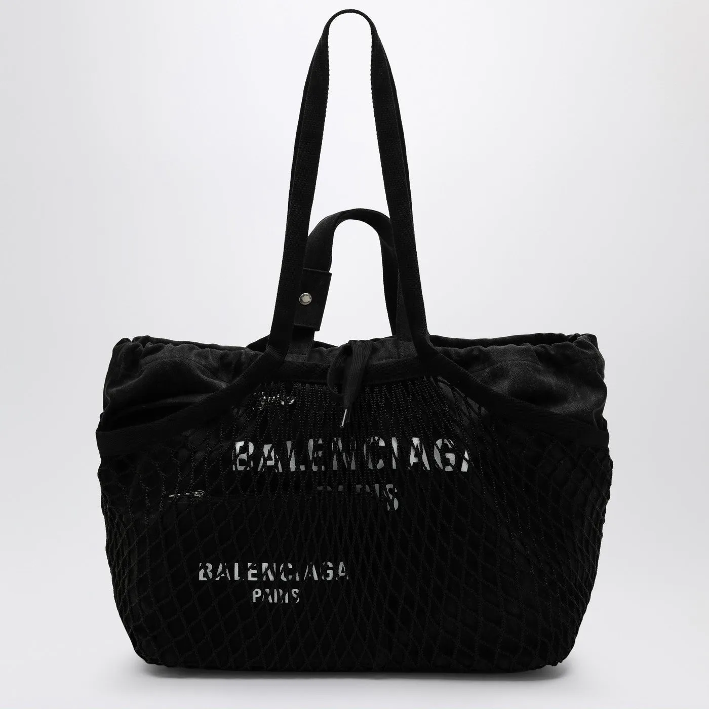 Balenciaga Medium 24/7 Tote Bag In Washed Black Cotton With Mesh