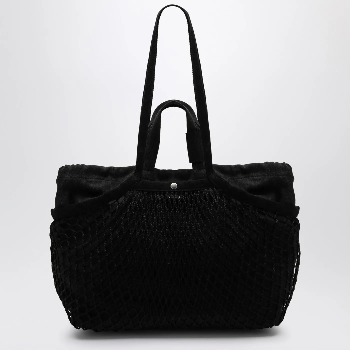 Balenciaga Medium 24/7 Tote Bag In Washed Black Cotton With Mesh