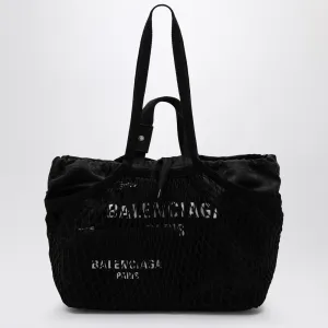 Balenciaga Medium 24/7 Tote Bag In Washed Black Cotton With Mesh