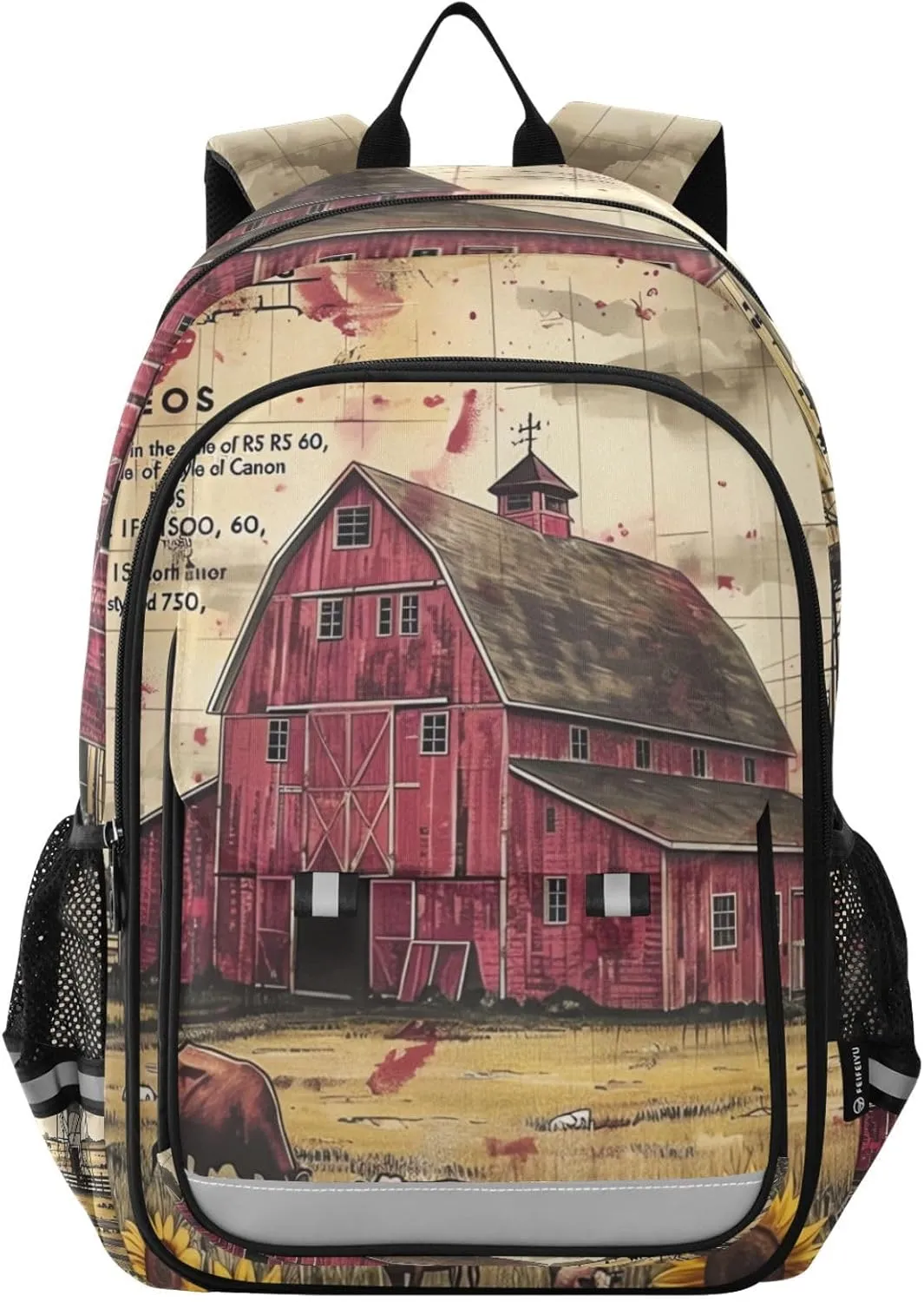 Barn Windmill Farm Retro Backpack for Women Men Travel Laptop Backpacks Daypack Book Bag Daypack with Reflective Strip 12.9” × 17.7”