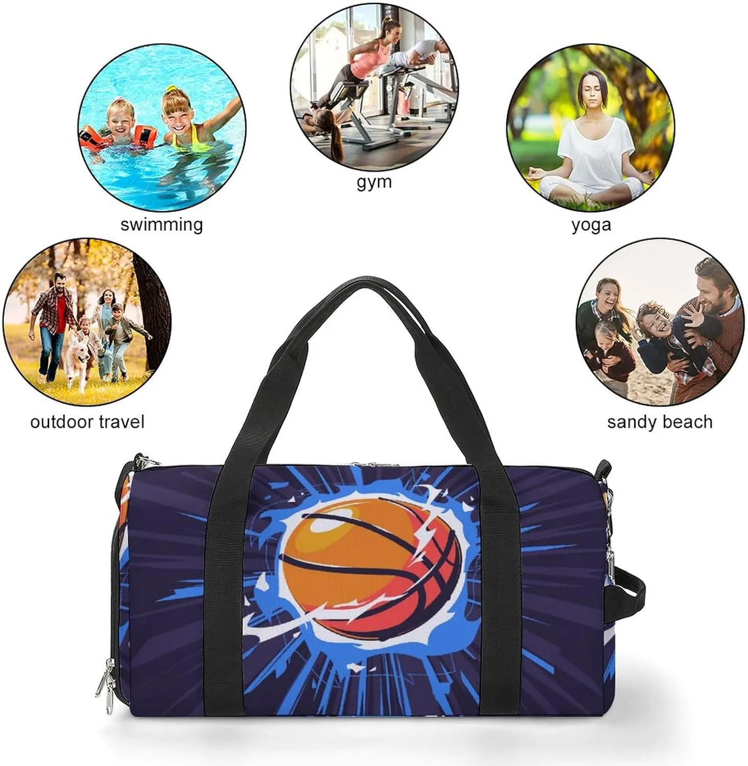 Basketball on Fire Sports Tote Gym Bag for Women Men, Overnight Bag with Shoe Compartment Water Resistant