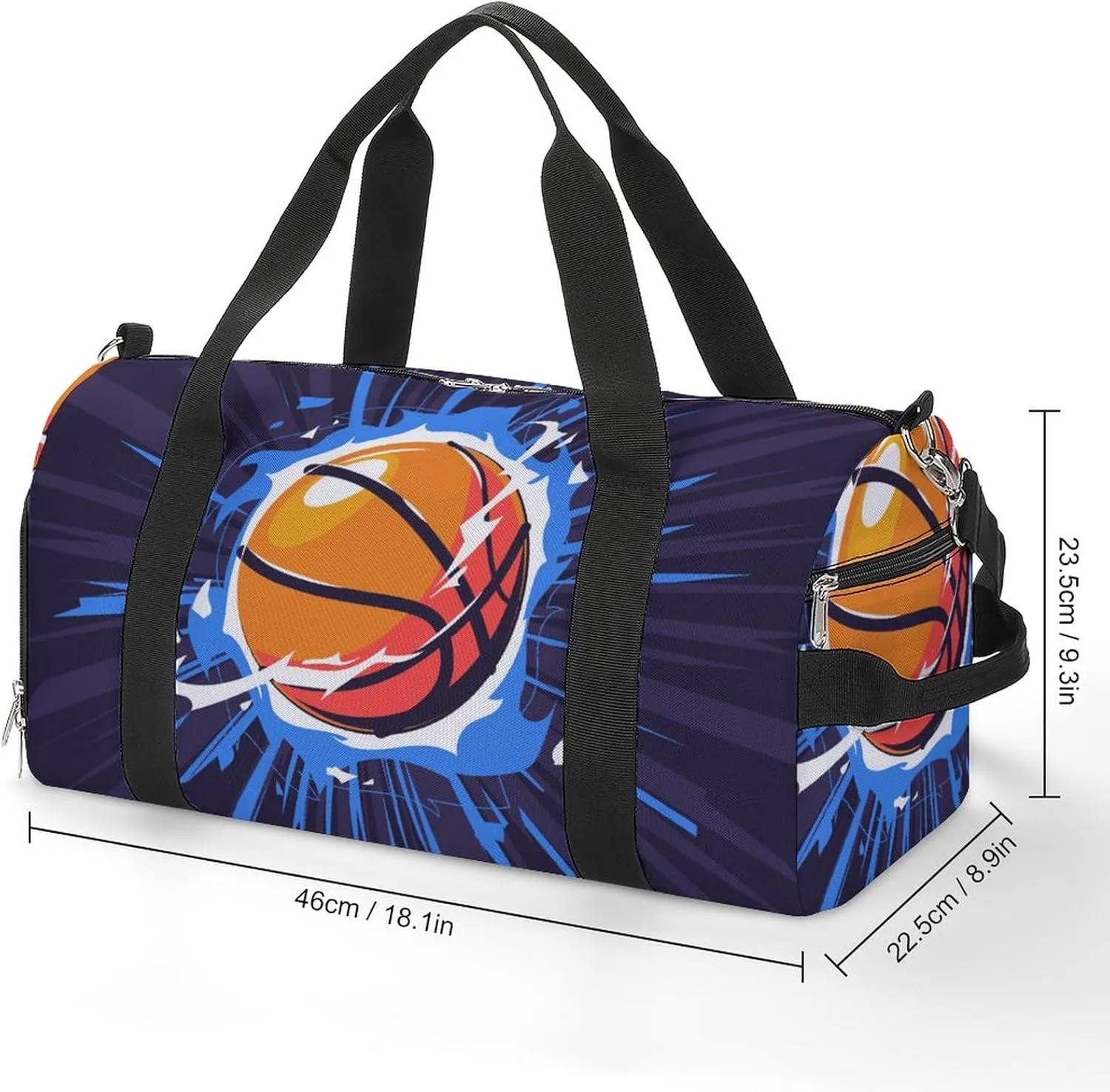 Basketball on Fire Sports Tote Gym Bag for Women Men, Overnight Bag with Shoe Compartment Water Resistant