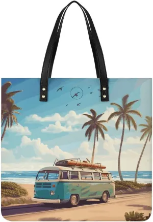 Beach Bus Large Leather Handbags Women Fashion Handbag Multifunctional Travel Bag It Is A Great Gift for Mothers, Teachers, Friends, Bridesmaids