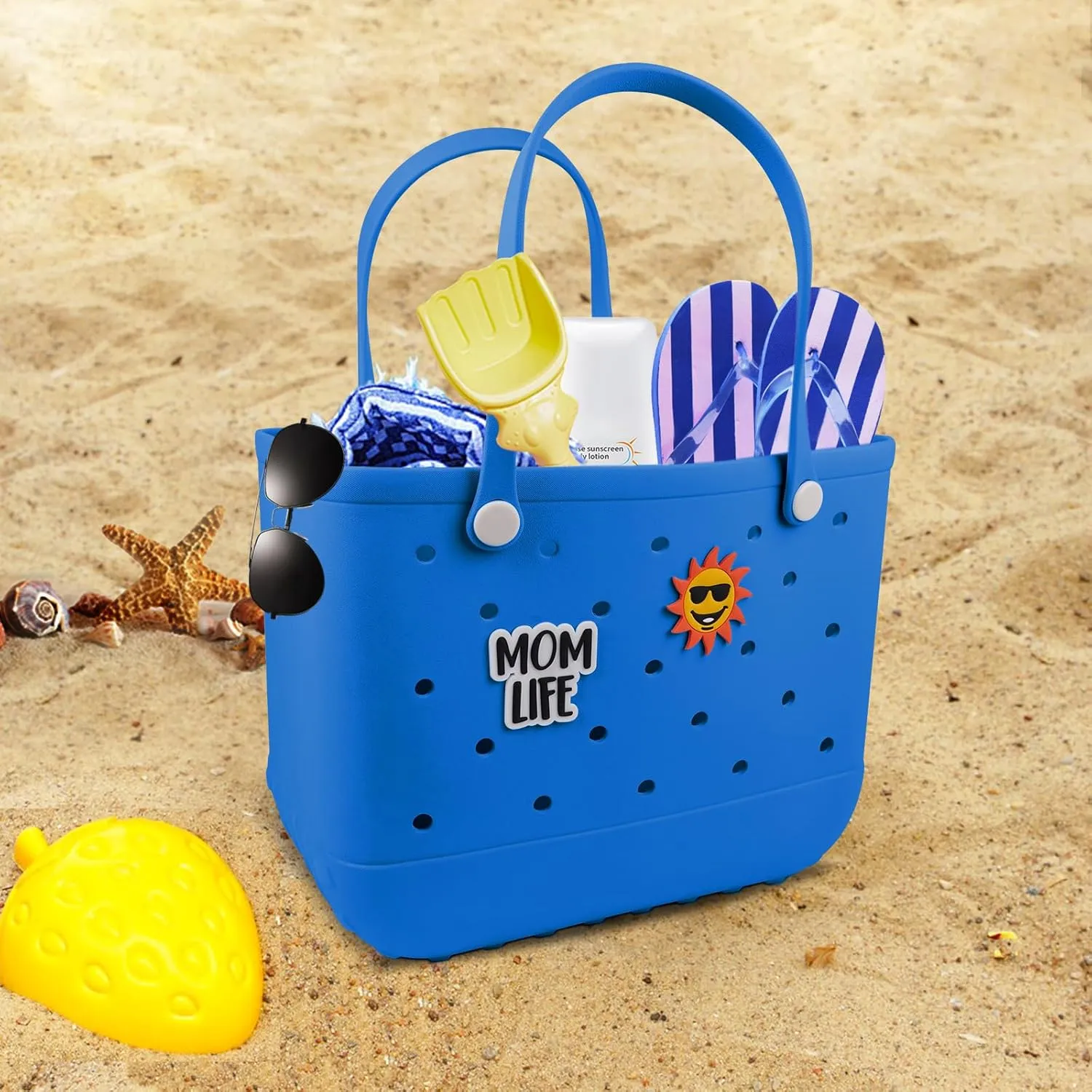 Beach Rubber Bag Tote Bag,Extra Large Waterproof Travel Women Handbag with Charms for Sports Beach Groceries Pool