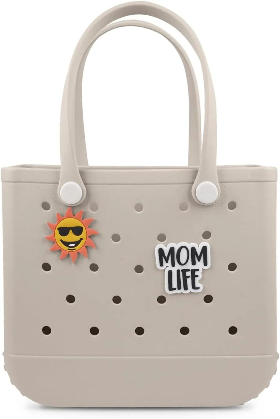 Beach Rubber Bag Tote Bag,Extra Large Waterproof Travel Women Handbag with Charms for Sports Beach Groceries Pool