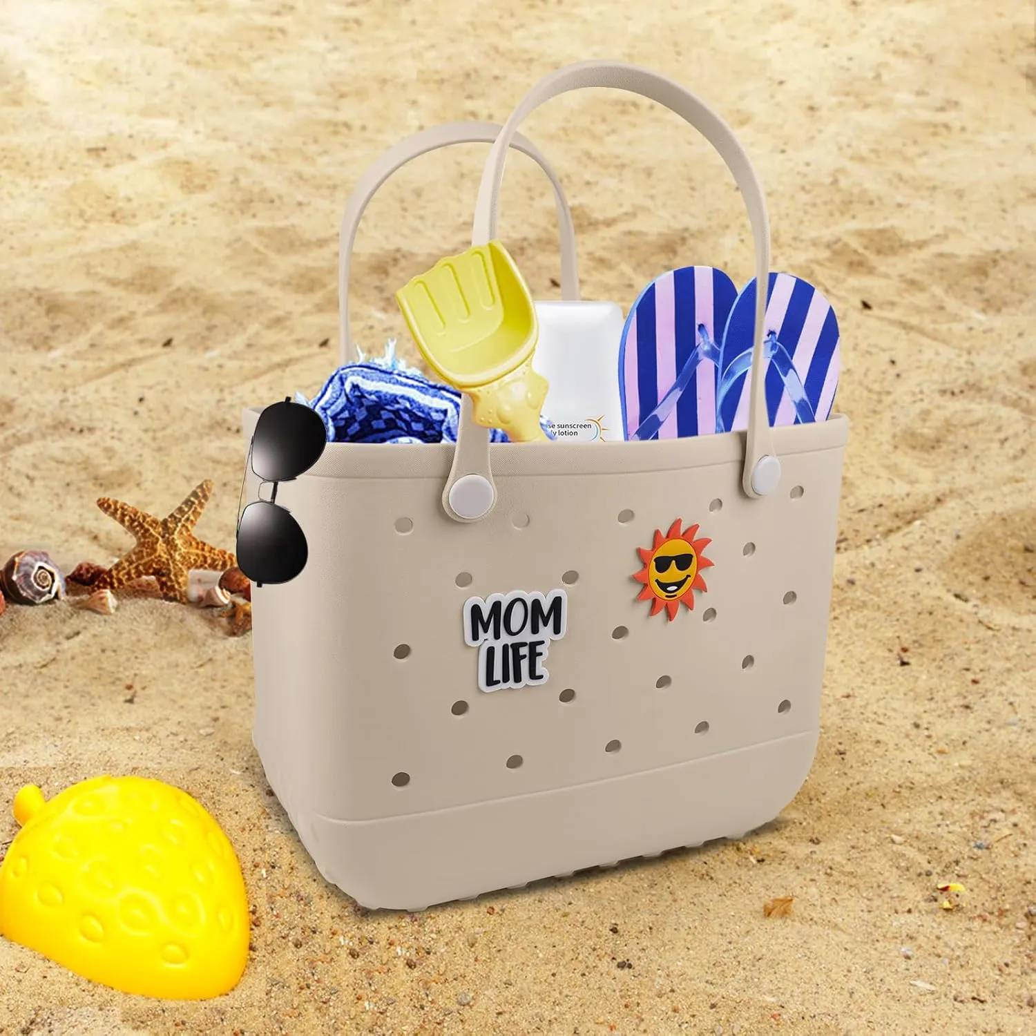 Beach Rubber Bag Tote Bag,Extra Large Waterproof Travel Women Handbag with Charms for Sports Beach Groceries Pool