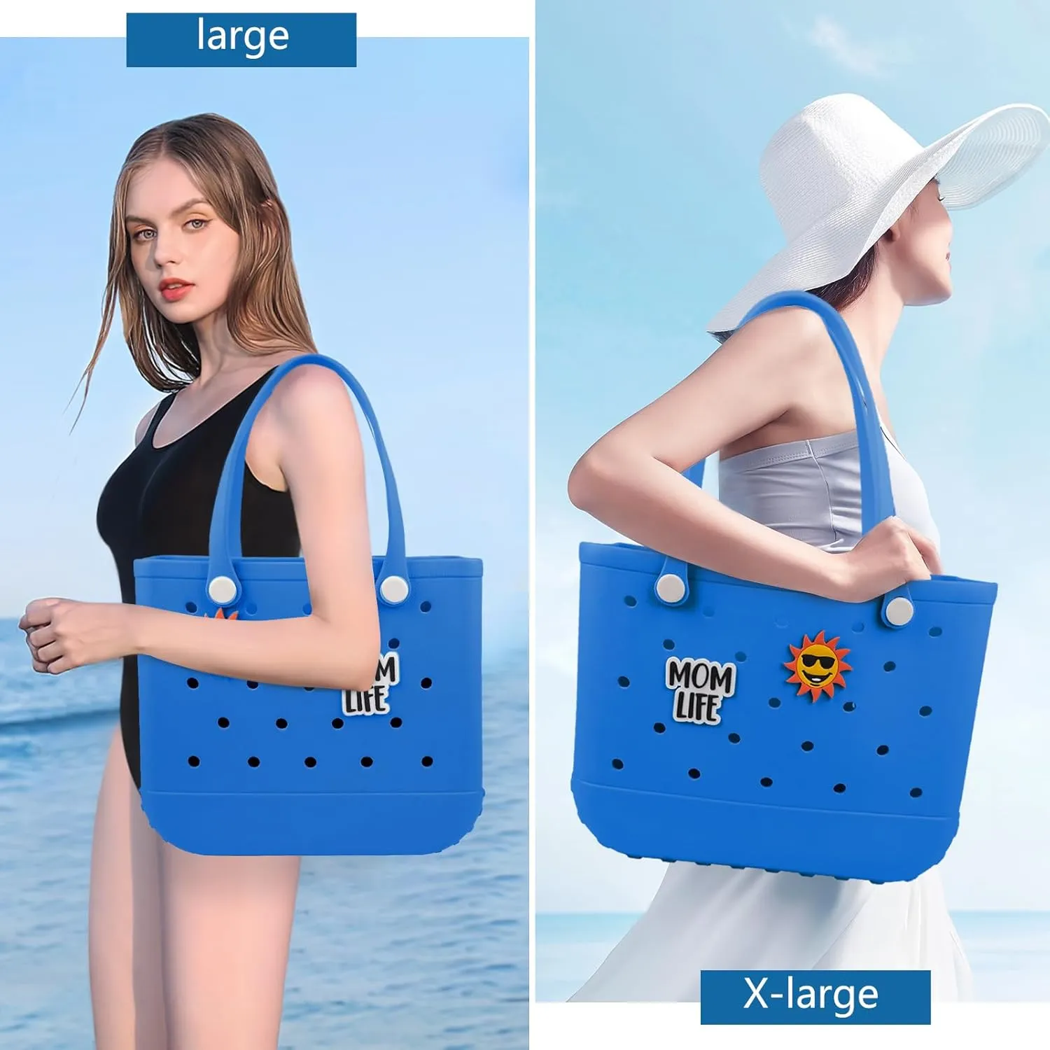 Beach Rubber Bag Tote Bag,Extra Large Waterproof Travel Women Handbag with Charms for Sports Beach Groceries Pool