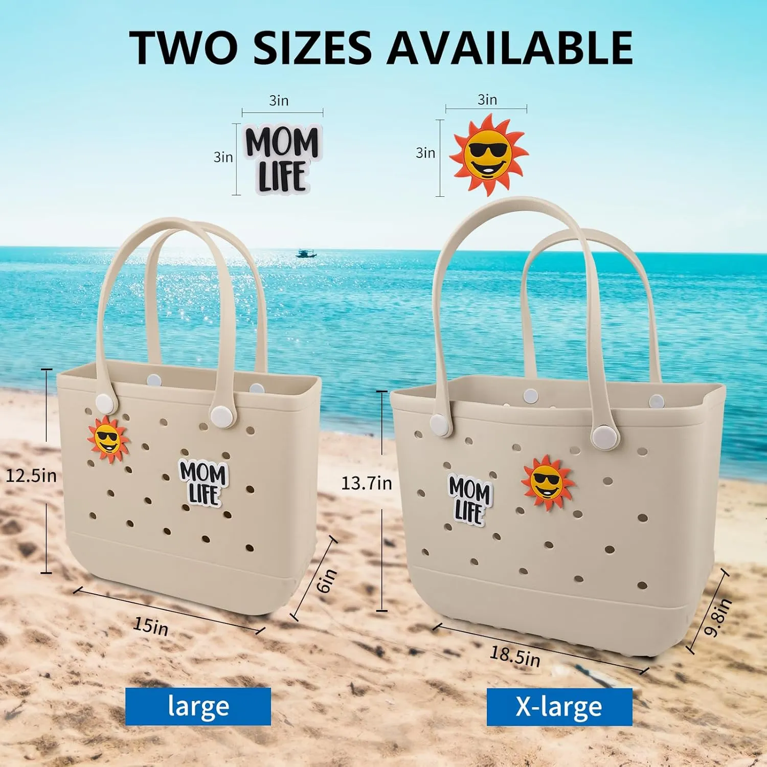 Beach Rubber Bag Tote Bag,Extra Large Waterproof Travel Women Handbag with Charms for Sports Beach Groceries Pool