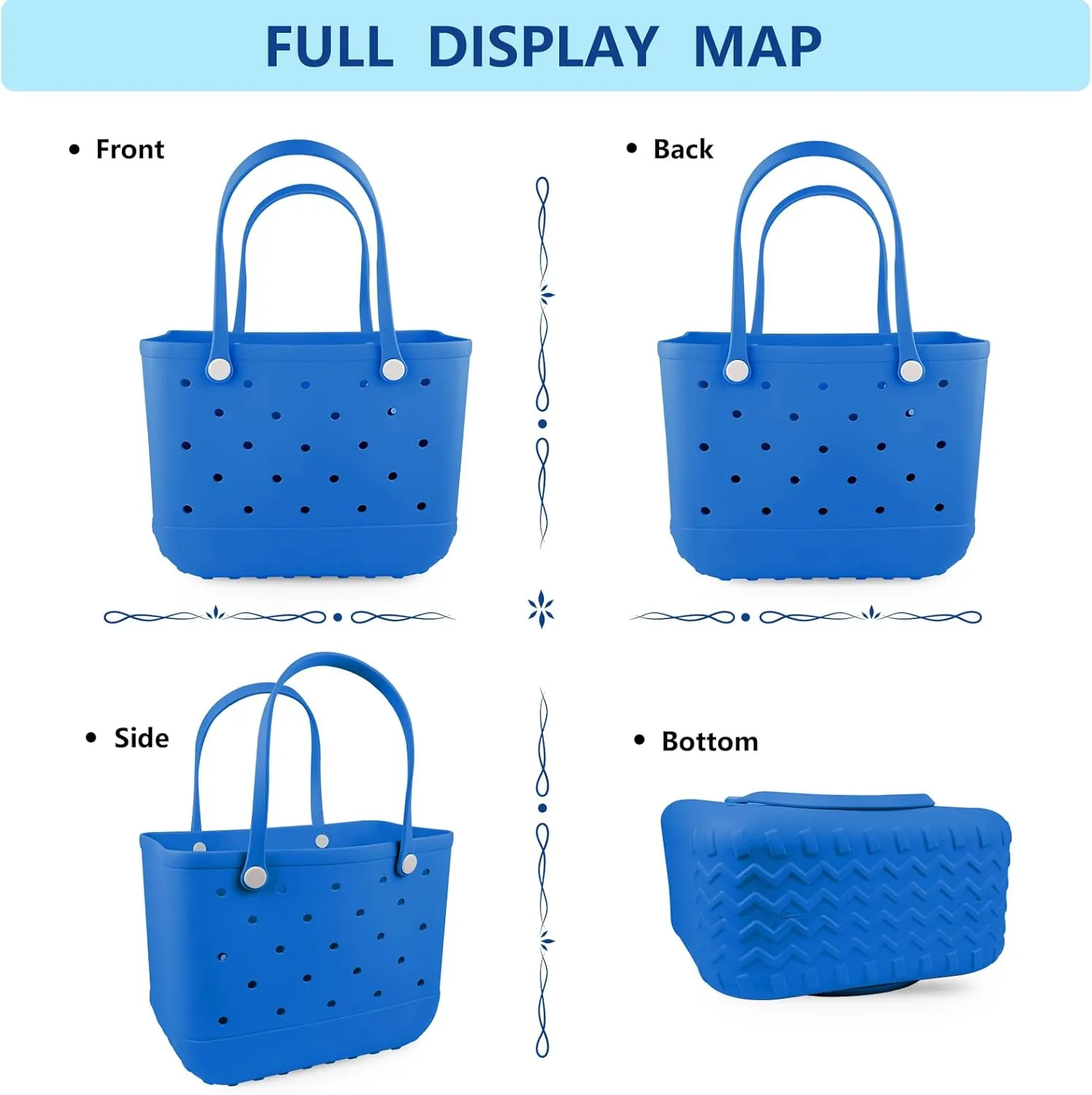 Beach Rubber Bag Tote Bag,Extra Large Waterproof Travel Women Handbag with Charms for Sports Beach Groceries Pool