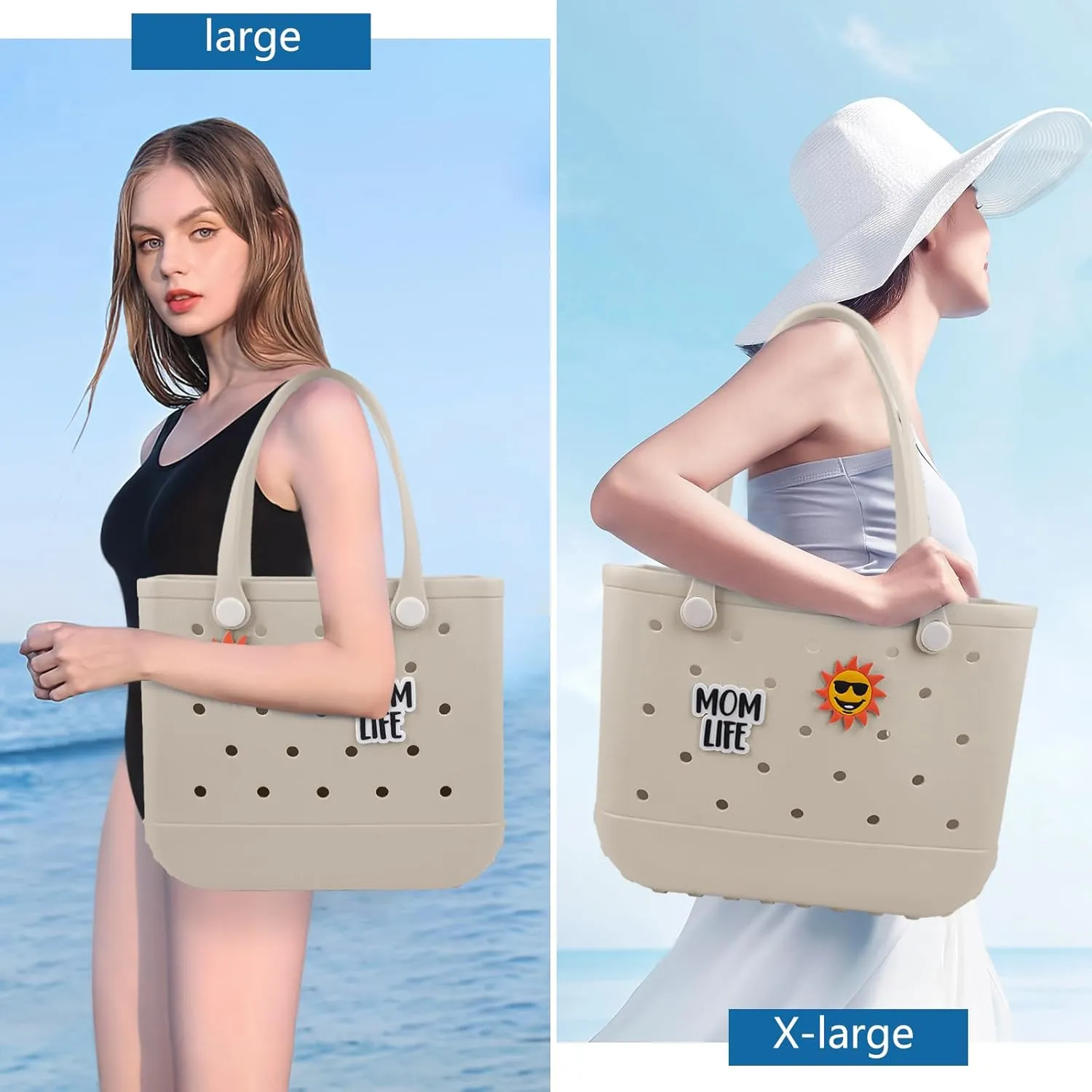 Beach Rubber Bag Tote Bag,Extra Large Waterproof Travel Women Handbag with Charms for Sports Beach Groceries Pool