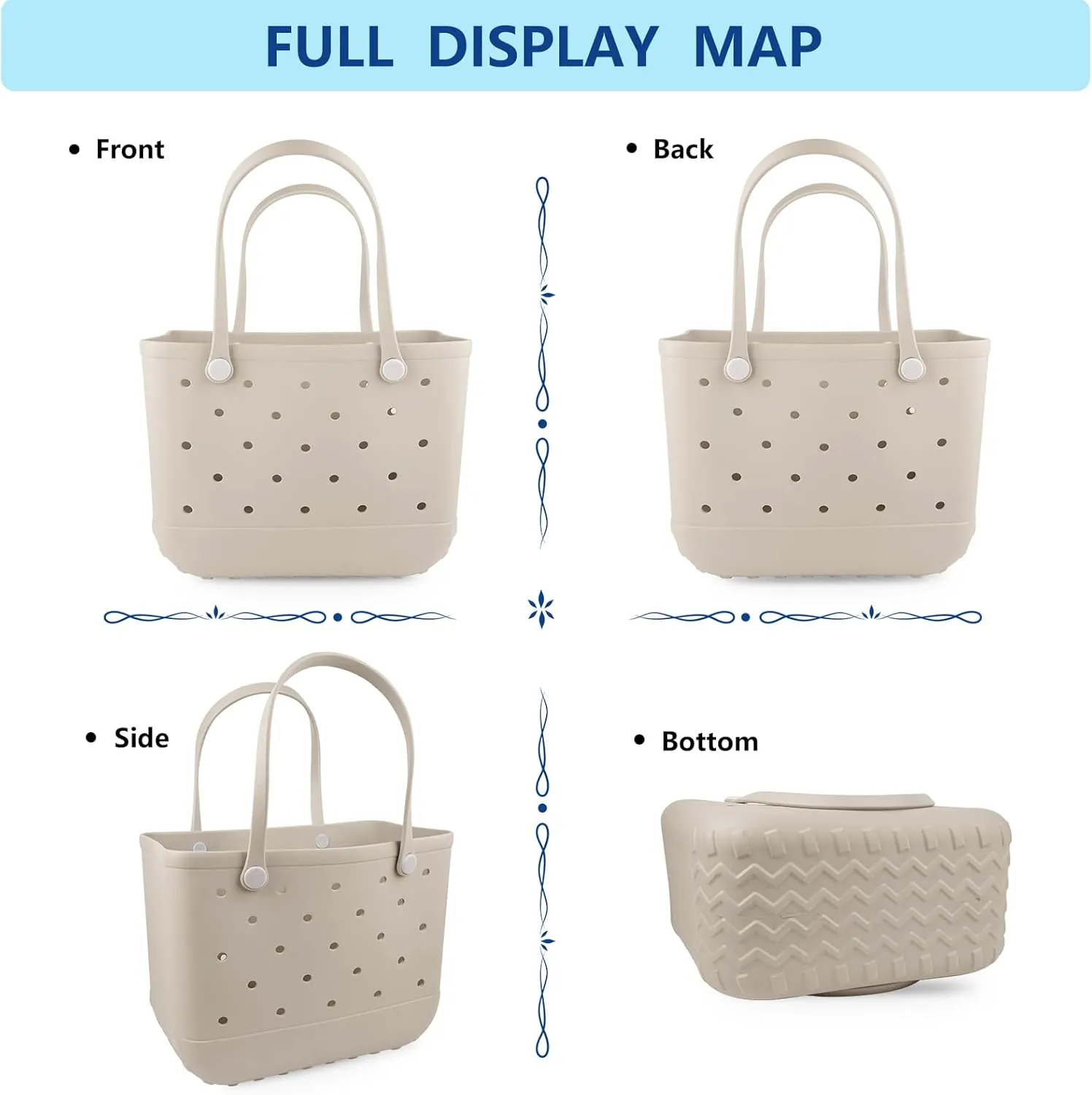 Beach Rubber Bag Tote Bag,Extra Large Waterproof Travel Women Handbag with Charms for Sports Beach Groceries Pool