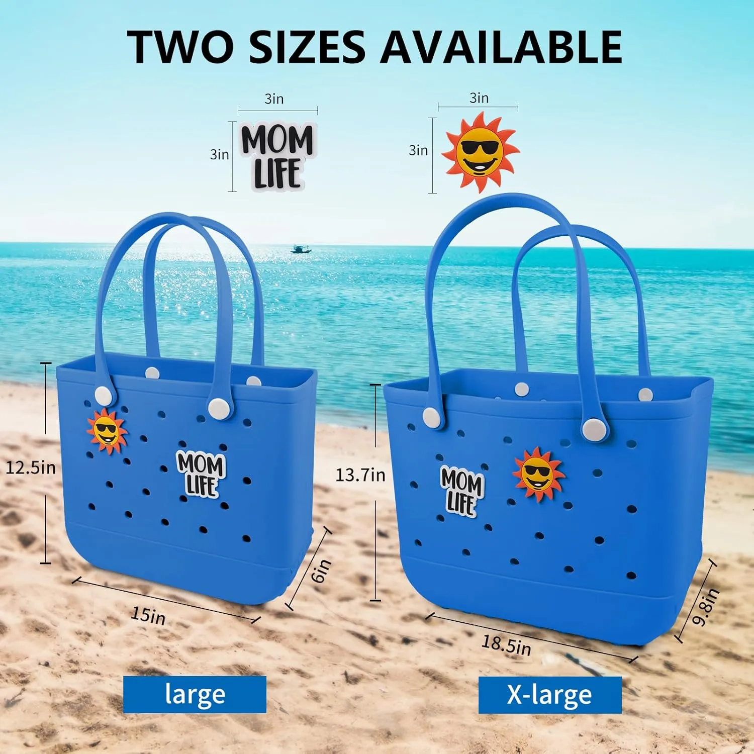 Beach Rubber Bag Tote Bag,Extra Large Waterproof Travel Women Handbag with Charms for Sports Beach Groceries Pool
