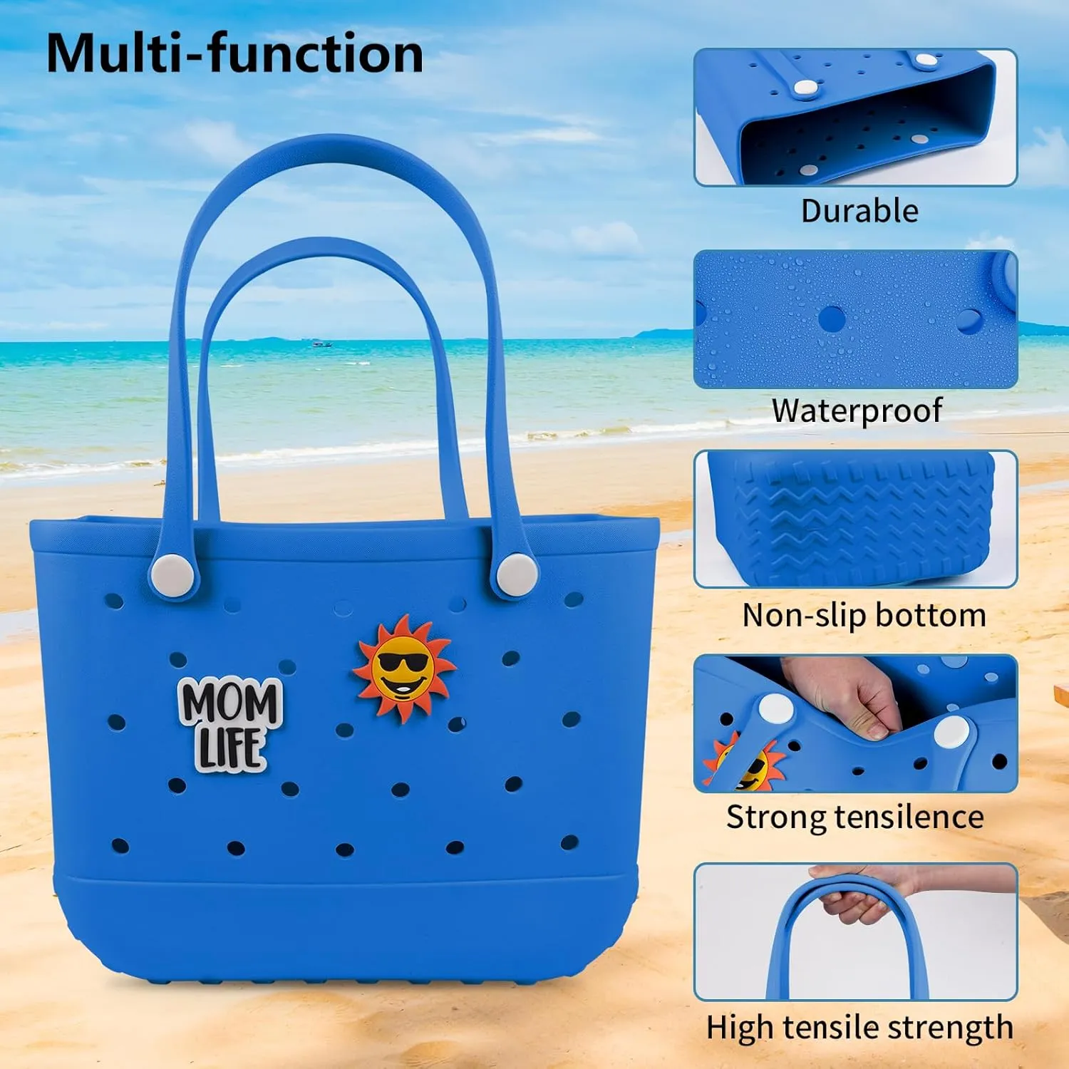 Beach Rubber Bag Tote Bag,Extra Large Waterproof Travel Women Handbag with Charms for Sports Beach Groceries Pool