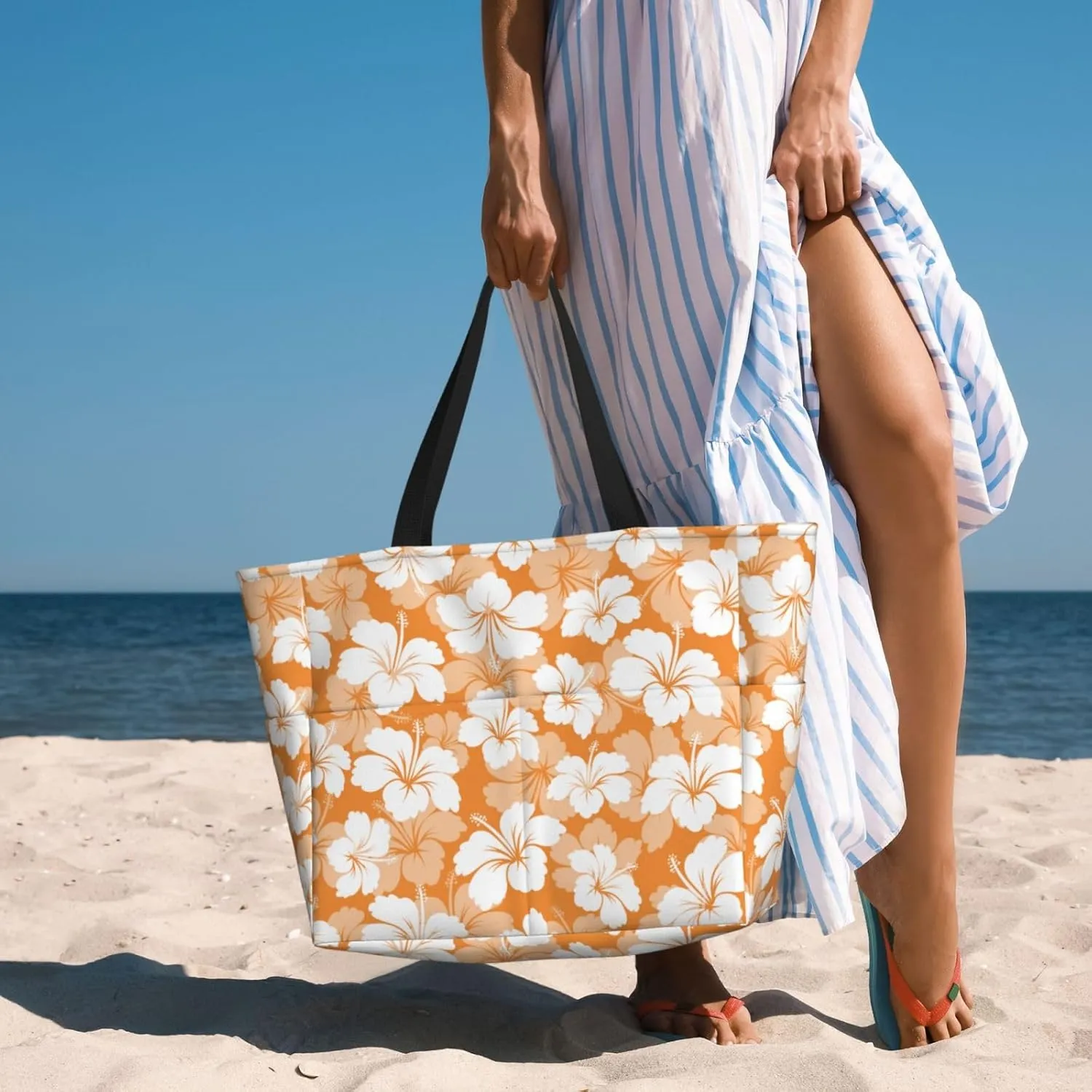 Beach Tote Bag for Women Foldable Waterproof and Sandproof Tote Bag with Zipper Print Beach Bag Large Travel Bag