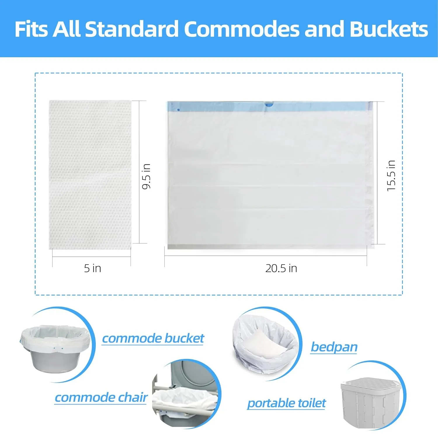 Bedside Commode Liners with Super Absorbent Pad 40 Pack-Disposable Bags for Portable Toilet Chair Bucket and Bedpan, Universal Fit All Standard Potty Chair, Camping Toilet Bags(40Liners 40Pads)