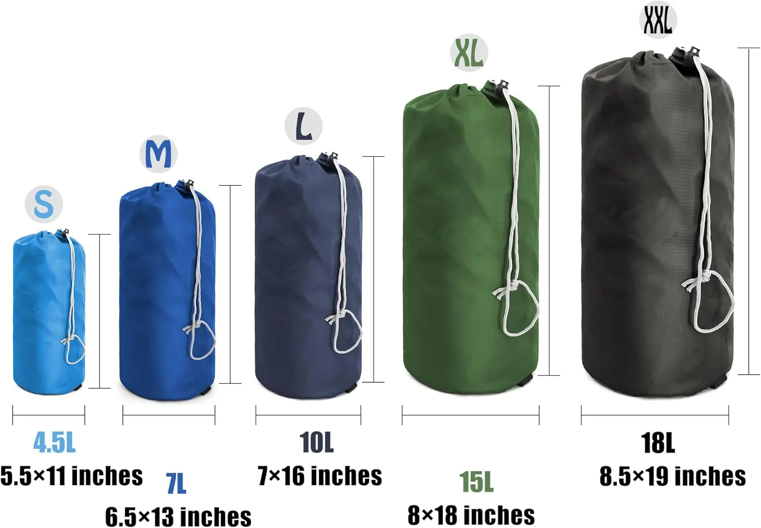 BeeGreen Stuff-Sacks-for-Travel-Backpacking 5 Pack with Dust Flap compression Ditty Bags for Outdoor Products Foldable Lightweight