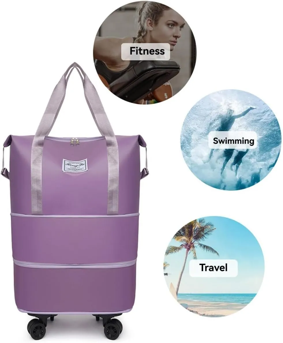 Beente Travel Bag with Wheels, Expandable Large Capacity Travel Bag with Removable Wheel, Foldable Luggage Bags (Gray)