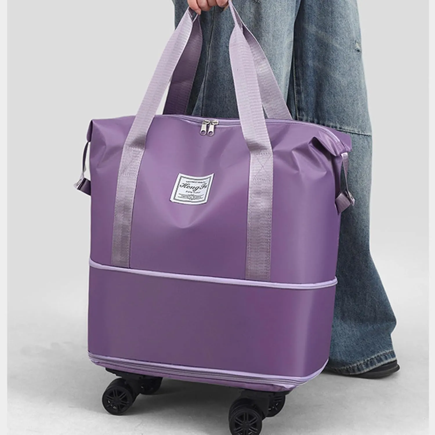 Beente Travel Bag with Wheels, Expandable Large Capacity Travel Bag with Removable Wheel, Foldable Luggage Bags (Gray)