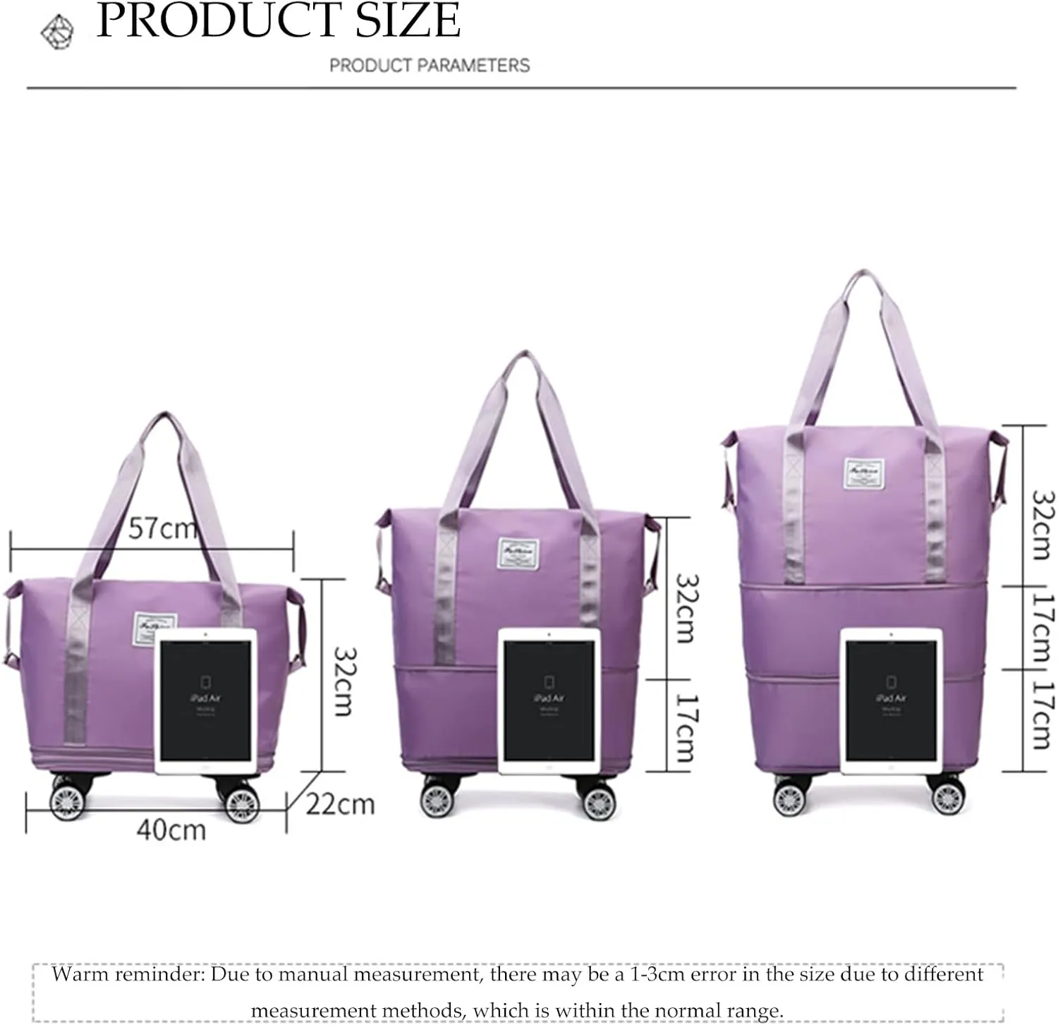 Beente/Pepepo/Kulken Travel Bag with Wheels, 2025 New Large Capacity Travel Bag - Universal Wheel Removable (Purple Red)