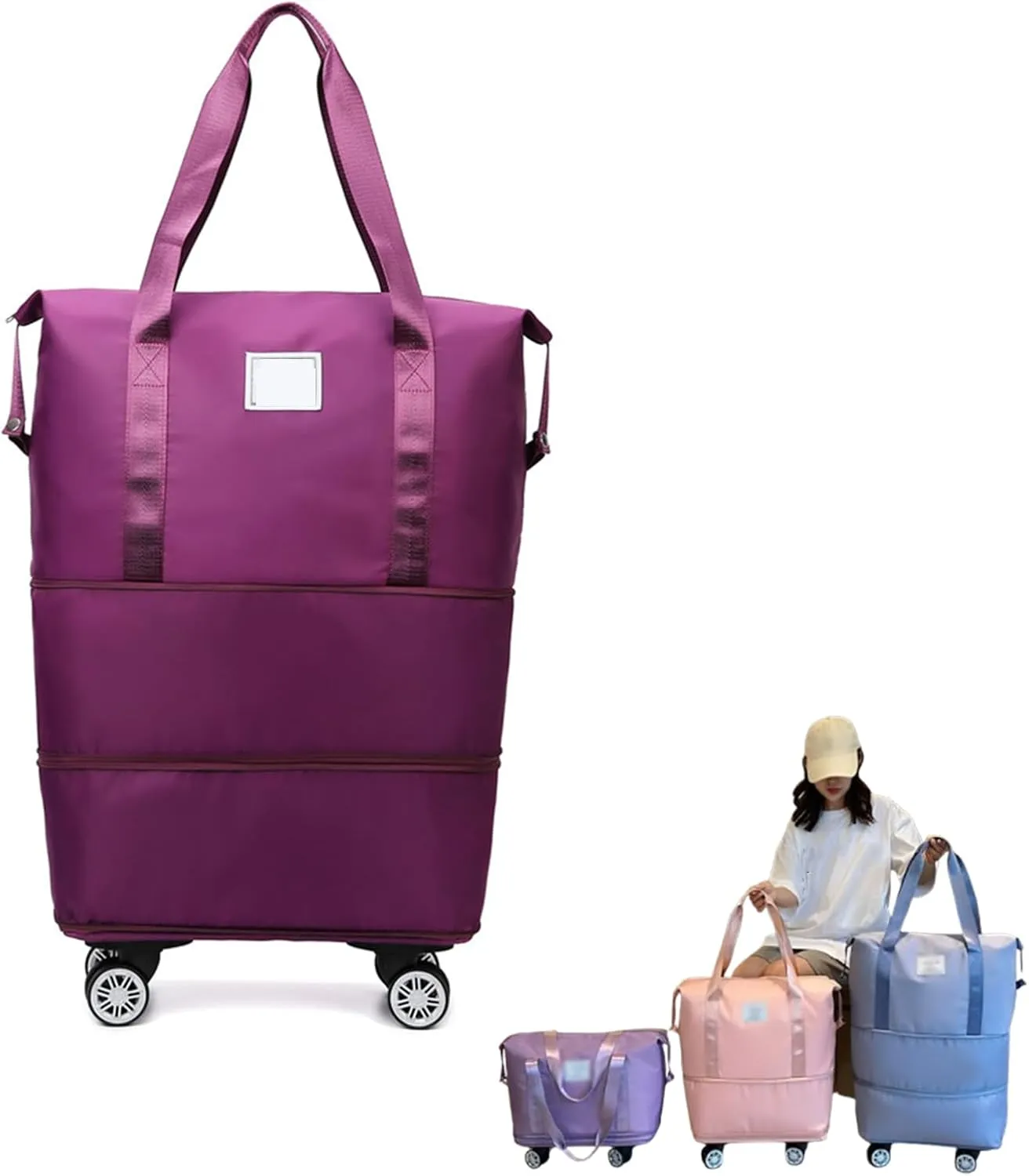 Beente/Pepepo/Kulken Travel Bag with Wheels, 2025 New Large Capacity Travel Bag - Universal Wheel Removable (Purple Red)