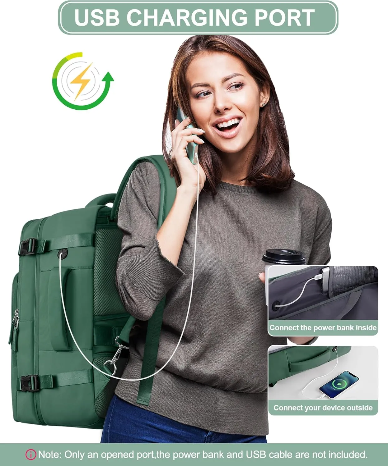 Beraliy Travel Backpack, Carry-on Backpack Airline Approved, Personal Item Bag,Hiking Backpack Women Men, Business Work Gym Weekender Daypack Bag,Dark Green