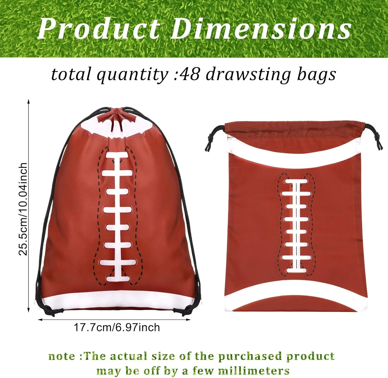 Berlune 48 Pieces Football Party Favors Drawstring Gift Bags Football Sports Goodie Bags Super Birthday Supplies Bulk Bowl 10 x 7 Inch