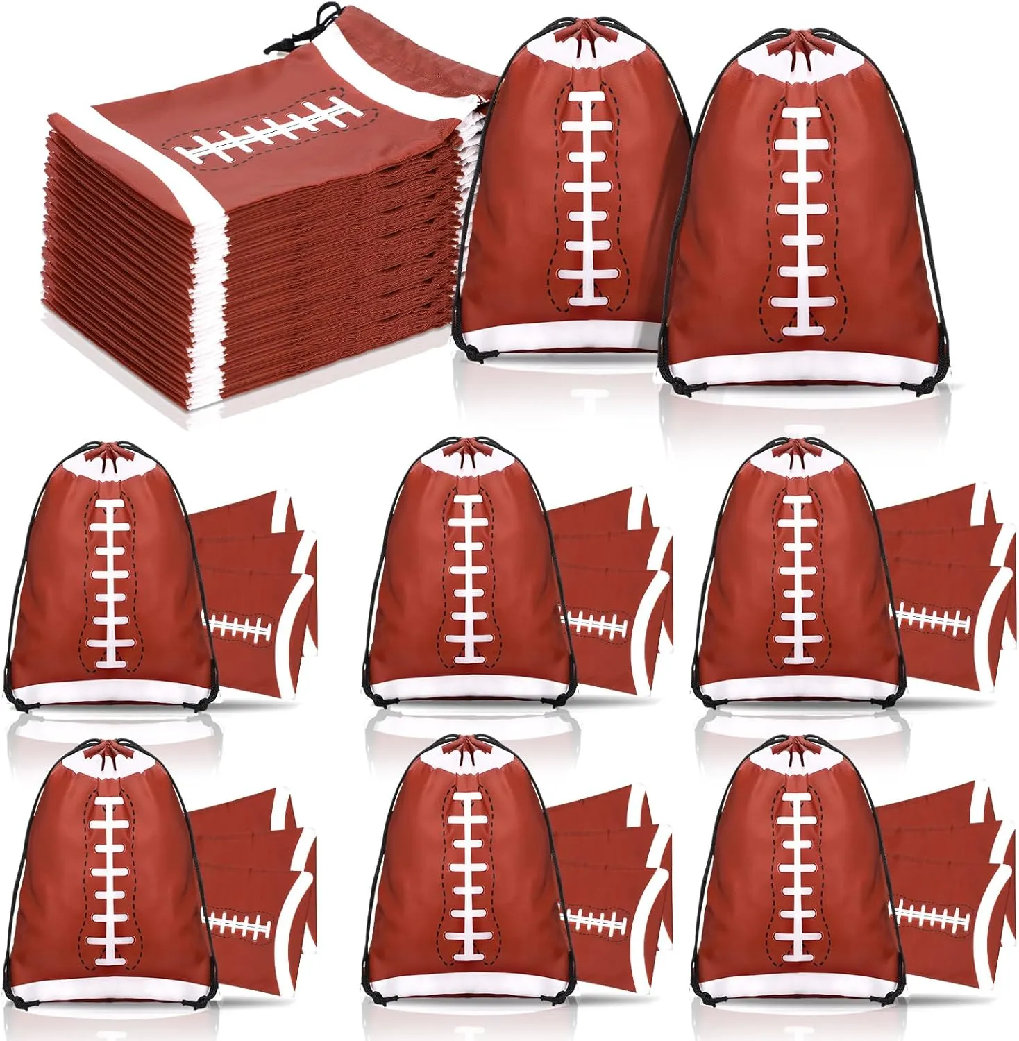 Berlune 48 Pieces Football Party Favors Drawstring Gift Bags Football Sports Goodie Bags Super Birthday Supplies Bulk Bowl 10 x 7 Inch