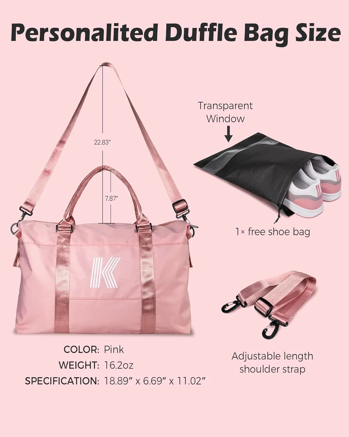 Birthday Gifts for Kids Girl, Initial Travel Duffel Bag, Gym Bag, Personalized Weekender Bag，Monogram Overnight Bag Daughter Gifts Bridal Shower Gifts Birthday Gifts for Girls (Letter V)