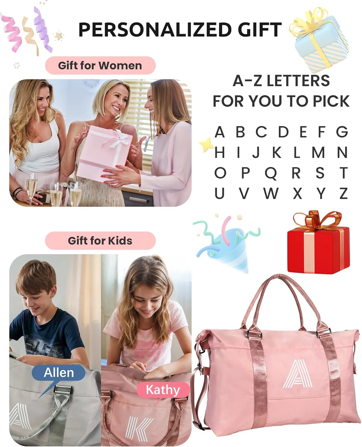 Birthday Gifts for Kids Girl, Initial Travel Duffel Bag, Gym Bag, Personalized Weekender Bag，Monogram Overnight Bag Daughter Gifts Bridal Shower Gifts Birthday Gifts for Girls (Letter V)