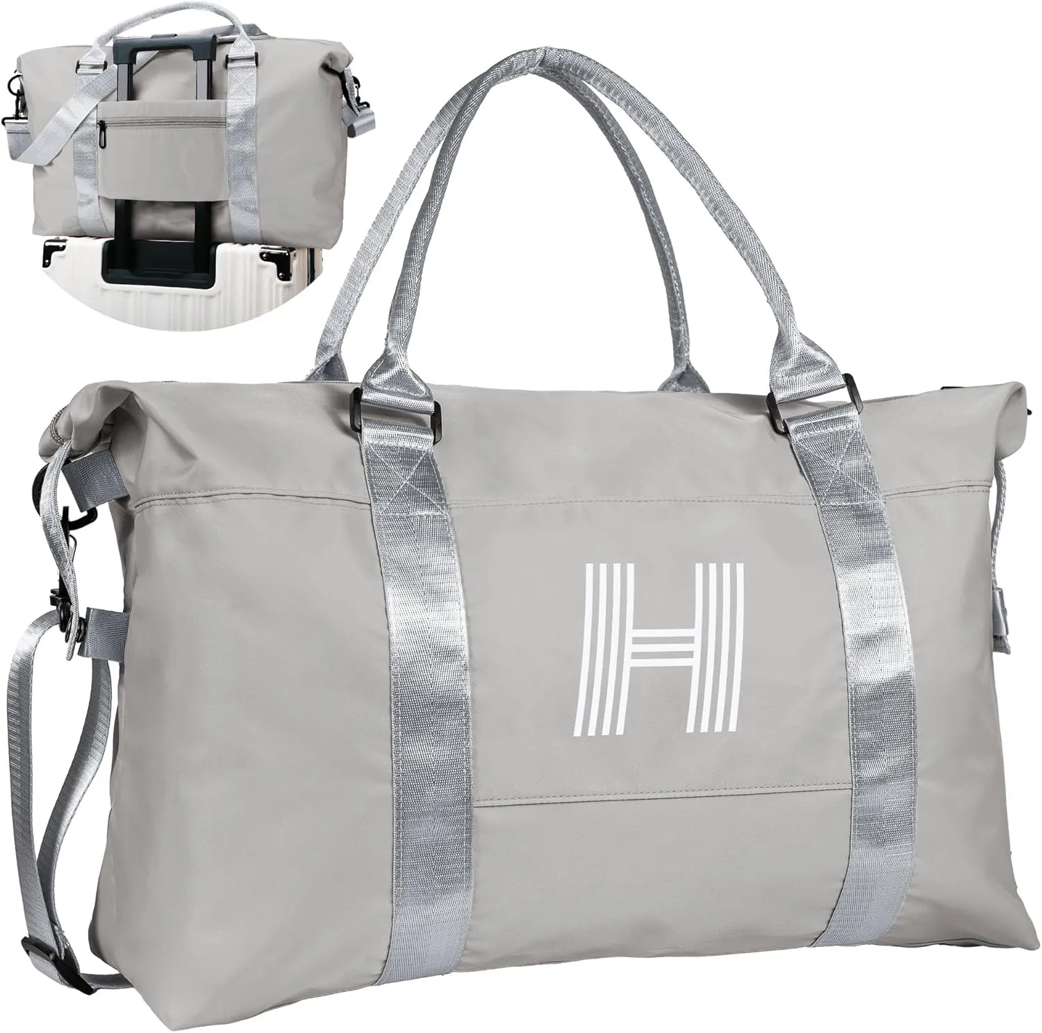 Birthday Gifts, Initial Travel Duffel Bag, Sports Bag, Personalized Weekender Bag with Shoulder Strap, Monogram Overnight Bag, Gift for Friend Sister Gifts for Grandma (Letter H)