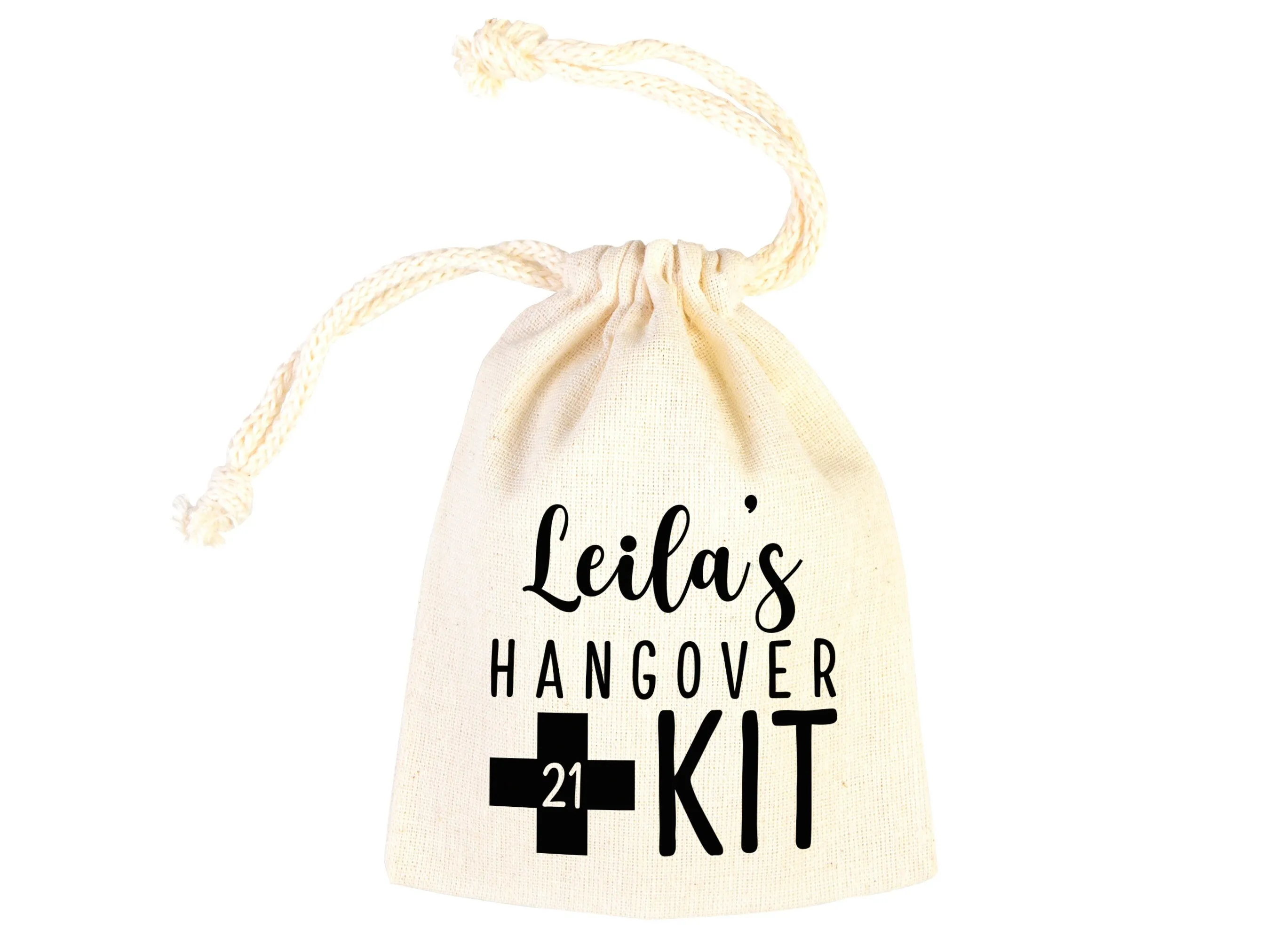 Birthday Hangover kit Bags, Recovery Kit Party Custom Name Print, Organic Cotton Drawstring Pouchs Bag